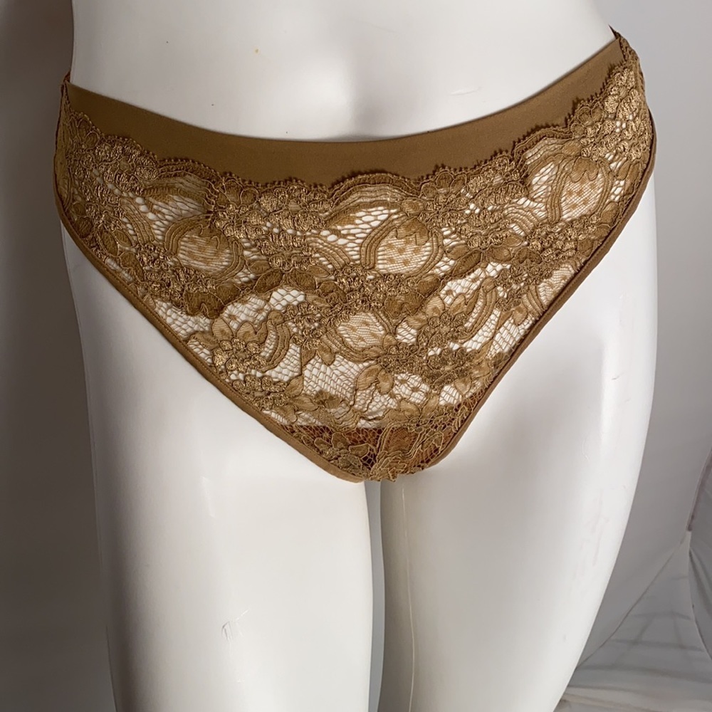 La Perla gold lace high cut thong panty